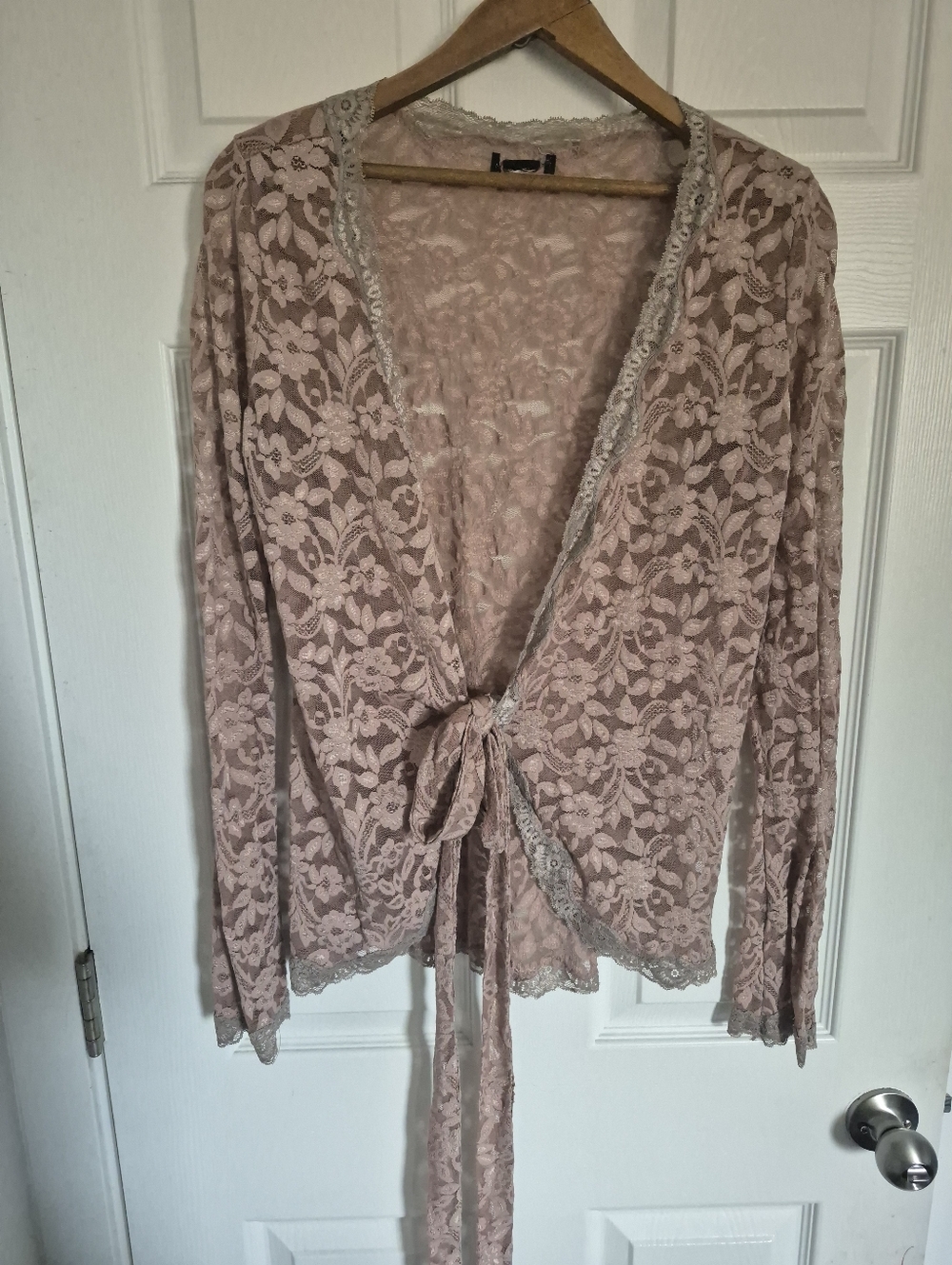 Lace Tie-Front Women's Romantic Top - Dusty Rose